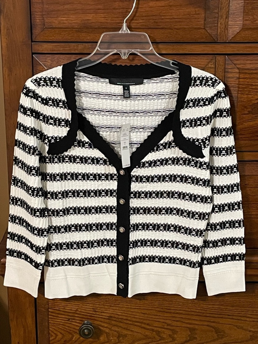 White House Black Market Black & White Striped Button-Front Cardigan